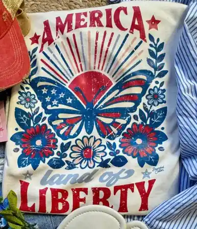 Branded Cotton® Ladies' S/S Cream America Butterfly T-Shirt