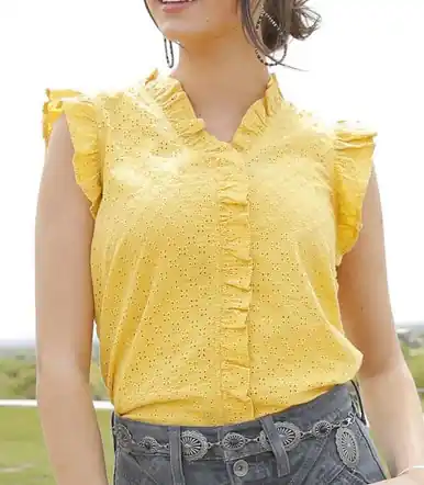 Cruel Denim® Ladies' Ruffled S/S Yellow Eyelet Blouse