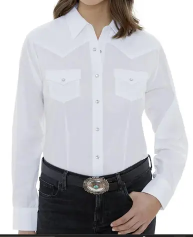Ely Cattleman® Ladies' L/S Solid White Western Snap Shirt