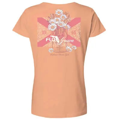 FloGrown® Ladies' Peachy Mason Jar Daisies T-Shirt