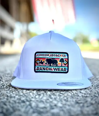 Florida Legacy Co® "Regulator" White Flat Bill Ranch Wear Patch Cap - Hats