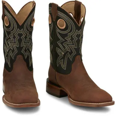 SALE Justin® Men's Walnut Brown/Black 11" Big News Square Toe Boots - Sale Barn