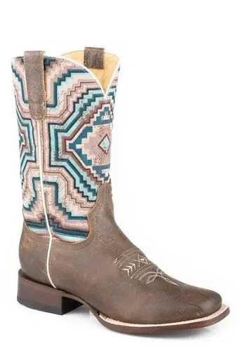 SALE Roper® Ladies' Vintage Brown/Aztec Square Toe Boots - Sale Barn