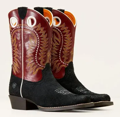 SALE Ariat® Youth Derby Monroe Black Roughout/Crimson Top Boots - Sale Barn