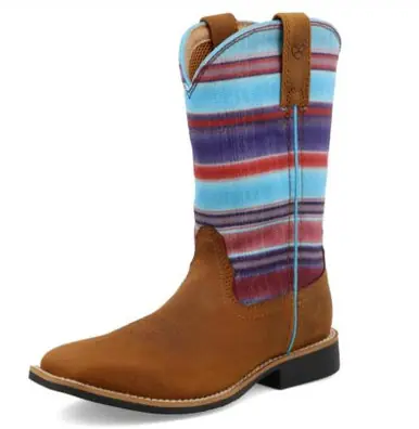 SALE Hooey® Youth Distressed Saddle Brown/Serape Blue Square Toe Boots - Sale Barn