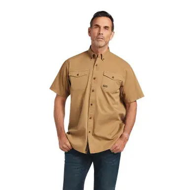 SALE Ariat® Men's S/S Rebar Washed Twill Work Shirt - Khaki