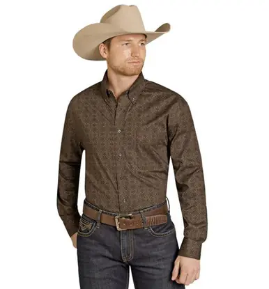 Rock & Roll Denim® Men's L/S Dark Brown Medallion Print Button Shirt - Mens