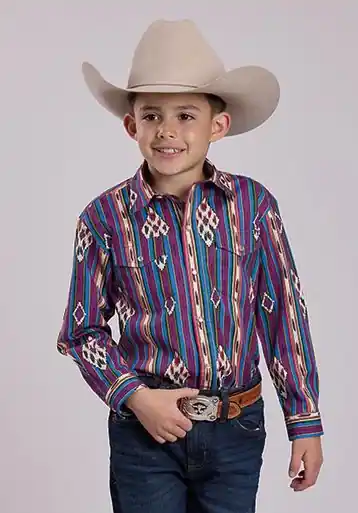 Roper® Boys' L/S Purple Aztec Print Snap Shirt - Kids