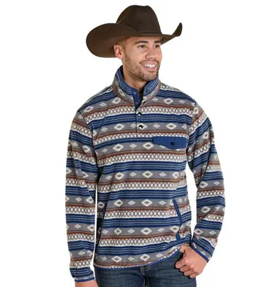 Rock & Roll Denim® Men's Grey/Blue Aztec Fleece Pullover - Mens