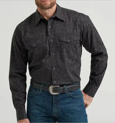 Wrangler 20X® Men's L/S Black Paisley Advanced Comfort Snap Shirt - Mens