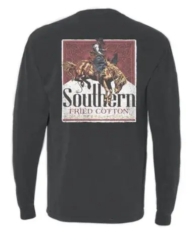 Southern Fried Cotton® Men's L/S Charcoal Grey Marlboro Cowboy Up 2 T-Shirt