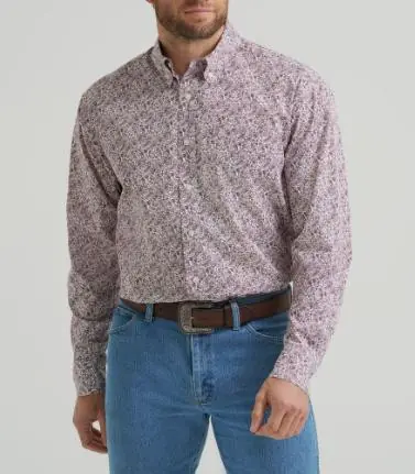 Wrangler® Men's L/S Burgundy/White Paisley Button Shirt - Mens