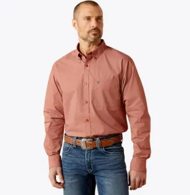 Ariat® Men's L/S Rust Red Print Warren Fitted Button Shirt - Mens