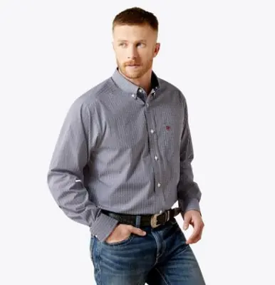 Ariat® Men's L/S Navy Striped Bowen WF Classic Fit Button Shirt - Brands