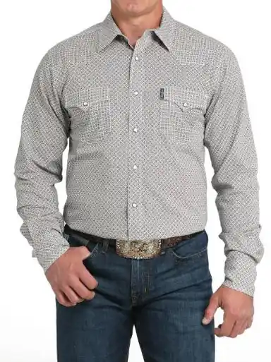 Cinch® Men's L/S Grey/Red Print Snap Shirt - Mens