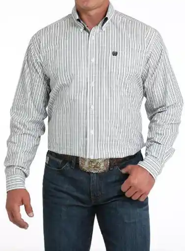 Cinch® Men's L/S White/Grey Plaid Button Shirt - Mens