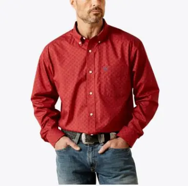 Ariat® Men's L/S Red Print WF Bruno Classic Fit Button Shirt - Mens