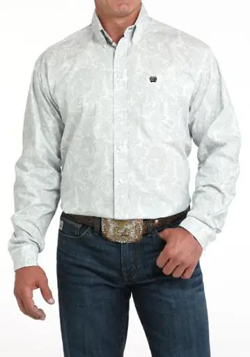 Cinch® Men's L/S White/Grey Paisley Button Shirt - Mens