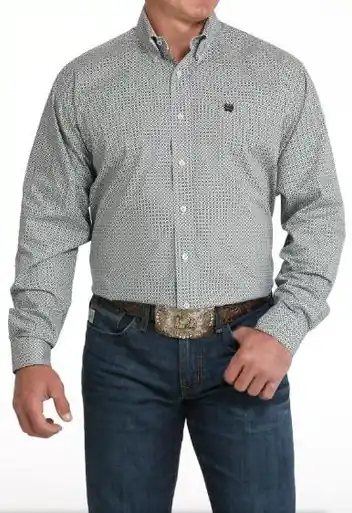 Cinch® Men's L/S Grey Geometric Print Button Shirt - Mens