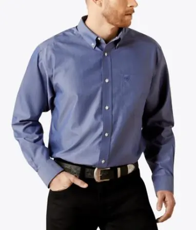 Ariat® Men's L/S Solid Blue Oxford WF Button Shirt - Mens