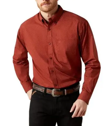 Ariat® Men's L/S Dark Red Print Wren Classic Fit Button Shirt - Mens