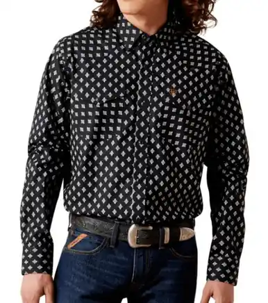 Ariat® Men's L/S Black/Diamond Print Felix Fitted Snap Shirt - Mens