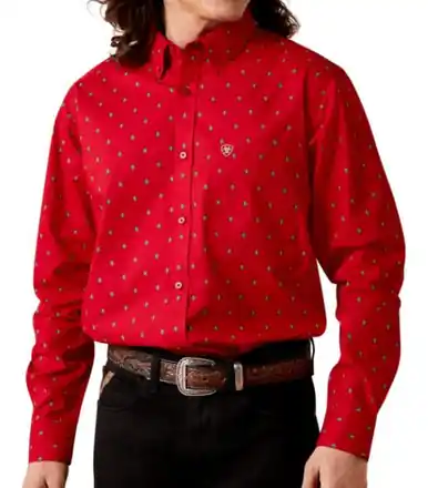 Ariat® Men's L/S Red Print Truett Fitted Button Shirt - Mens
