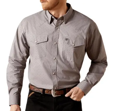 Ariat® Men's L/S Grey Print Fred Classic Fit Snap Shirt - Mens