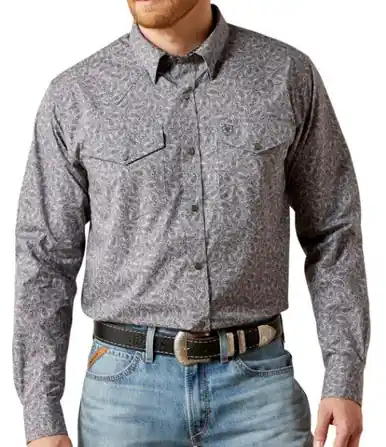 Ariat® Men's L/S Grey Paisley WF Josiah Fitted Snap Shirt - Mens