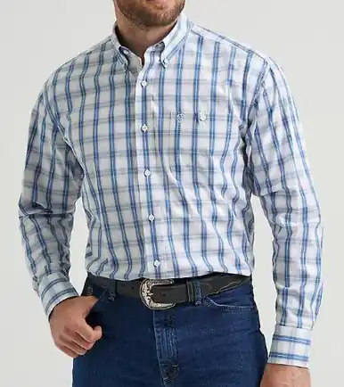 Wrangler® George Strait™ Men's Navy Blue/White Plaid Button Shirt - Mens