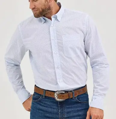 Wrangler® Cody.Johnson™ Men's L/S Pale Blue Squared Button Shirt - Mens