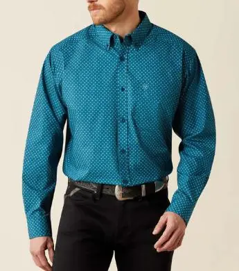 Ariat® Men's L/S Dark Teal Print Tyce Classic Fit Button Shirt - Mens