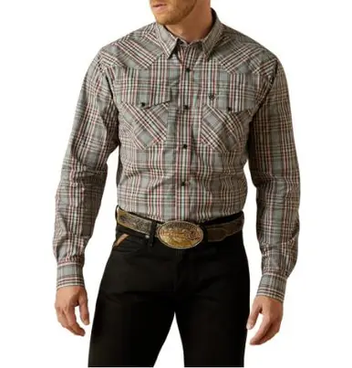 Ariat® Men's L/S Grey Plaid Pro Series Trenton Fitted Snap Shirt - Mens