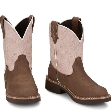 Justin® Ladies' Walnut Brown/Pink Kay 8" Round Toe Boots - Brands