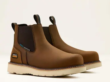 Ariat® Men's Distressed Brown Rebar Wedge Chelsea WP Composite Toe Work Boots - Brands