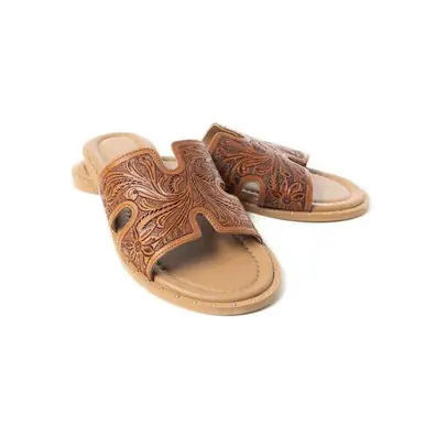 Myra® Ladies' Dark Brown Tooled Carmina Anne Sandals - Footwear