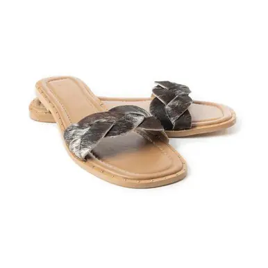 Myra® Ladies' Black/White Braided Cowhide Pearline Sandals - Footwear