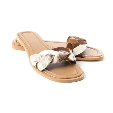 Myra® Ladies' Brown/White Braided Cowhide Pearline Sandals - Footwear