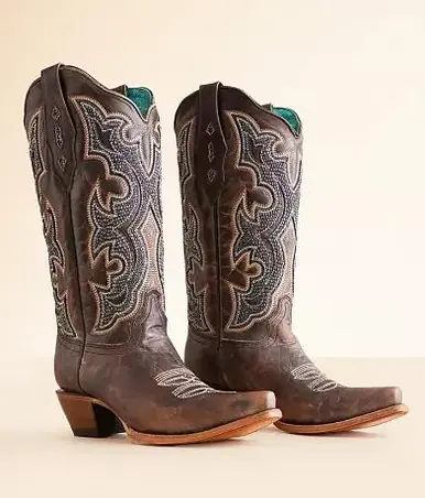 Circle G by Corral® Ladies' Brown/Silver Embroidered & Overlay Shaft Snip Toe Boots - Brands