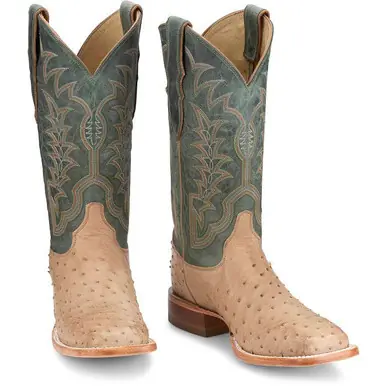Justin® Men's 13" Chisolm FQ Vintage Tan Ostrich/Olive Square Toe Boots - Brands