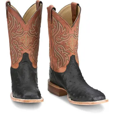 Justin® Men's 11" Moseley FQ Black Ostrich/Orange Square Toe Boots - Brands