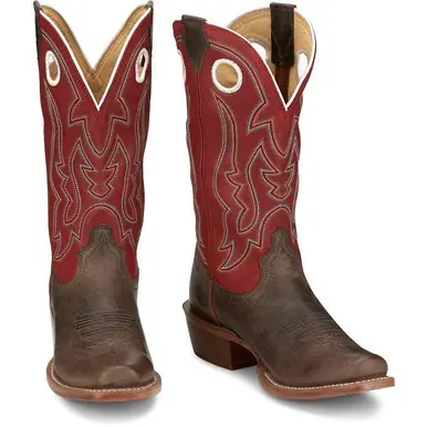 Justin® Men's Brown/Red 13" Ante Up Medium Square Toe Boots - Brands