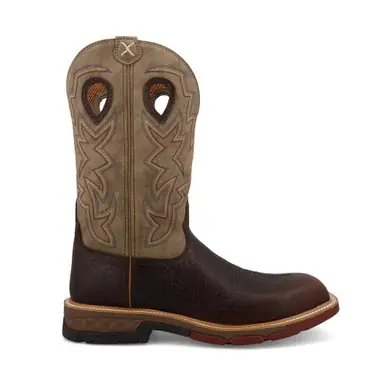 Twisted X® Men's Dark Brown/Tan Suare Toe 12" Western Work Boots - Brands