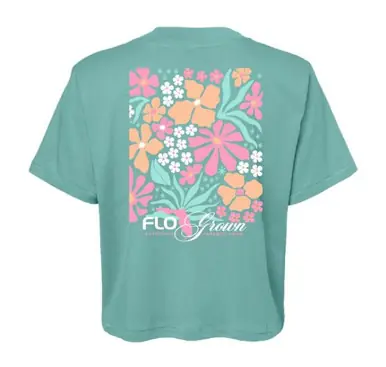 FloGrown® Ladies' Turquoise Blue Jumbo Floral Poster Crop Tee