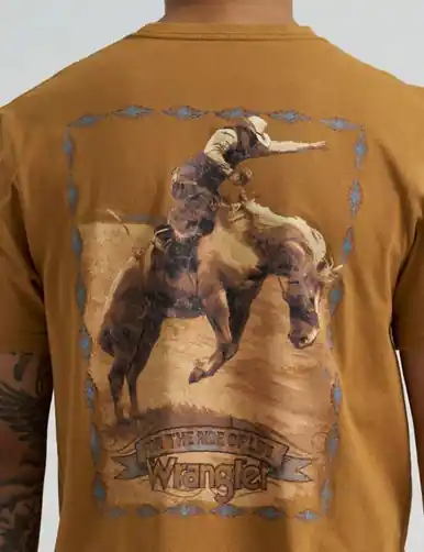 Wrangler® Men's S/S Tobacco Brown Bucking Cowboy T-Shirt