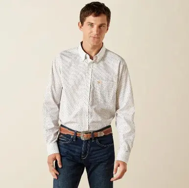 Ariat® Men's L/S Cream Wrinkle Free Dewitt Print Button Shirt - Mens