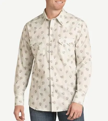 Rock & Roll Denim® Men's Cream Floral Slim Fit Snap Shirt - Mens
