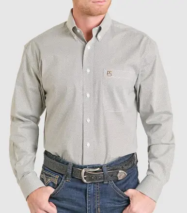 Panhandle Slim® Men's L/S Grey Micro-Diamond Print Button Shirt