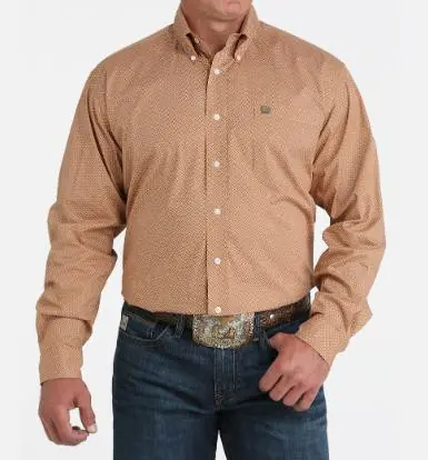 Cinch® Men's L/S Caramel Brown Diamond Print Classic Fit Button Shirt - Mens