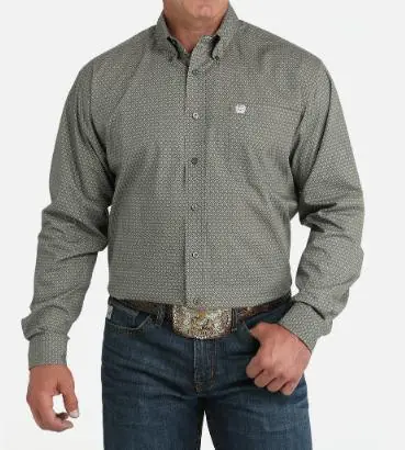 Cinch® Men's L/S Olive Diamond Print Classic Fit Button Shirt - Mens